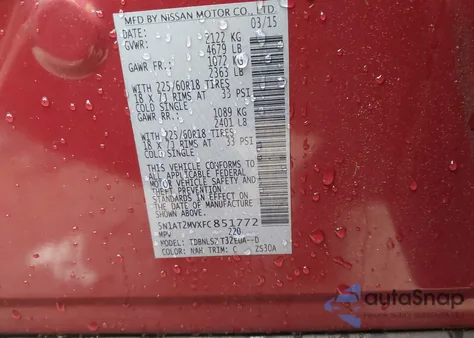 2015 Nissan Rogue Sl z USA, uszkodzony, nr VIN 5N1AT2MVXFC851772